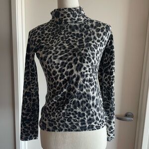 Neiman Marcus Cashmere Collection Tight Knit Leopard Print Turtleneck Sweater